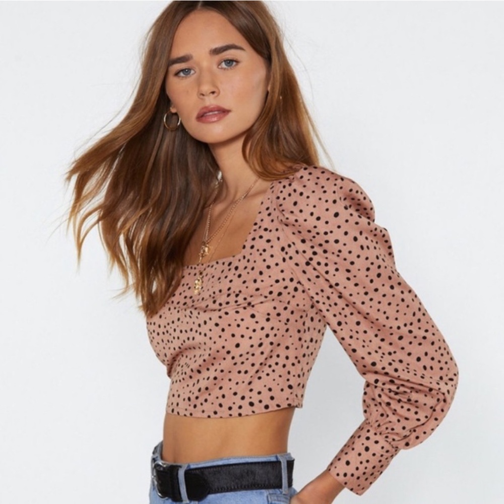 Nasty Gal Go In Spot Cropped Square Neck Blouse